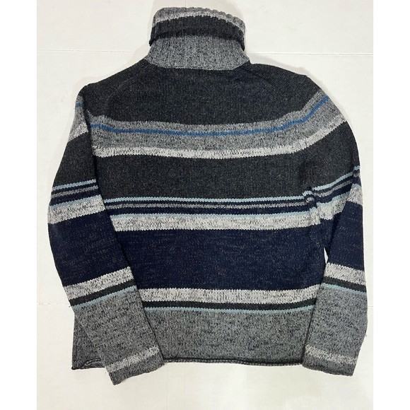 Men's Banana Republic Lambs Wool Blend Turtleneck Striped Sweater Sz L Gray Blue - Picture 3 of 9
